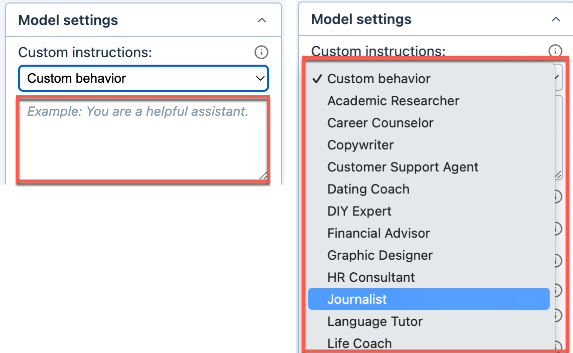 Choose Custom behavior in the dropdown to create your own behavior description