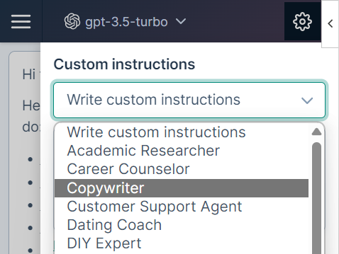 Choose Custom behavior in the dropdown to create your own behavior description